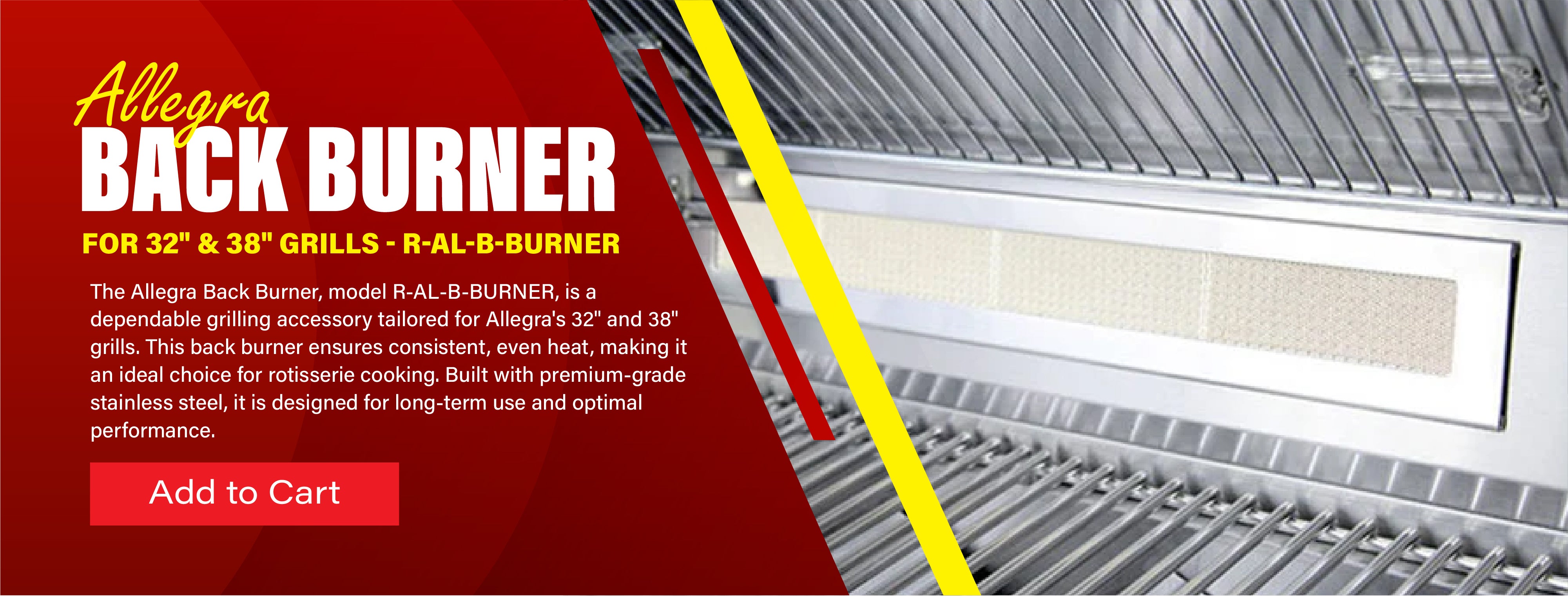 Allegra back burner R‑AL‑B‑BURNER stainless steel back burner for 32 inch and 38 inch grills
