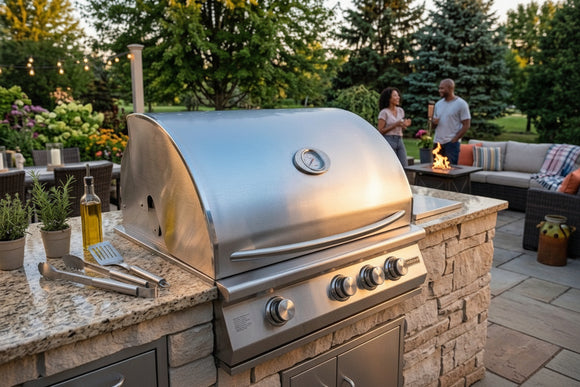 Cal Flame 3-Burner Convection Grill Hood - 2007 - in use